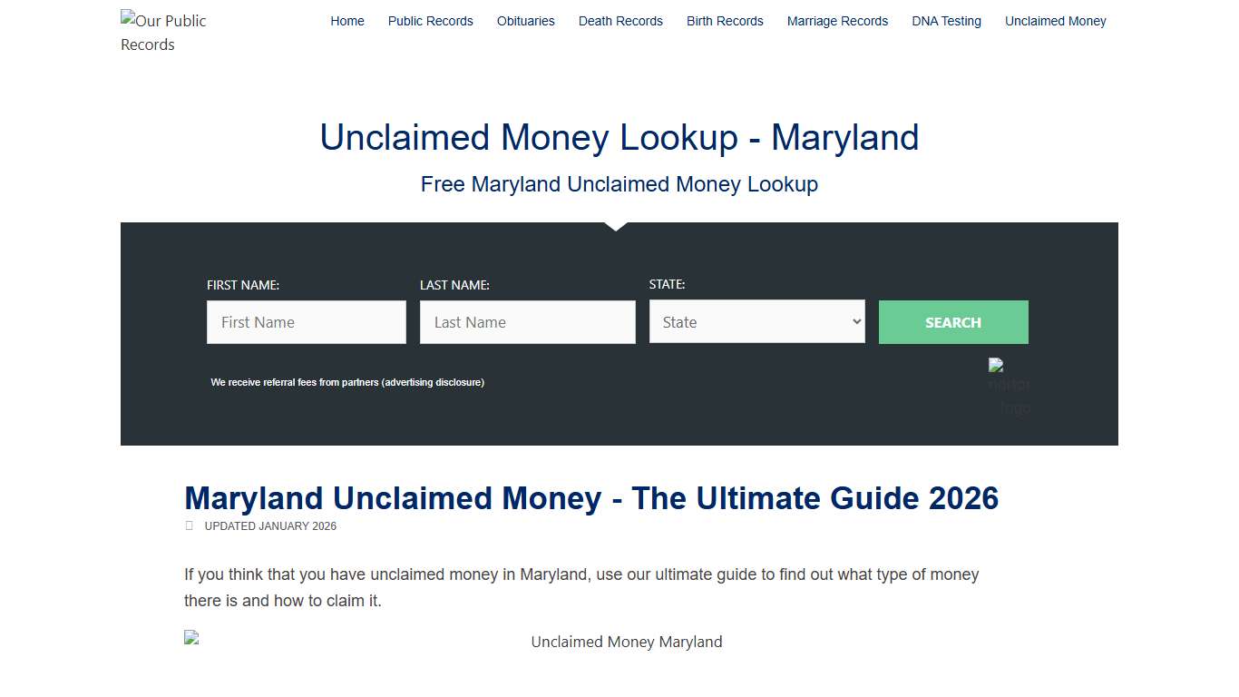 Unclaimed Money In Maryland- The Ultimate Guide - 2026 - Public Records Search