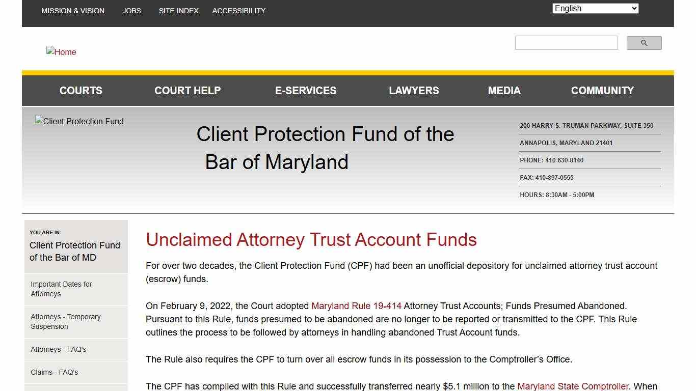 Unclaimed Attorney Trust Account Funds Maryland Courts